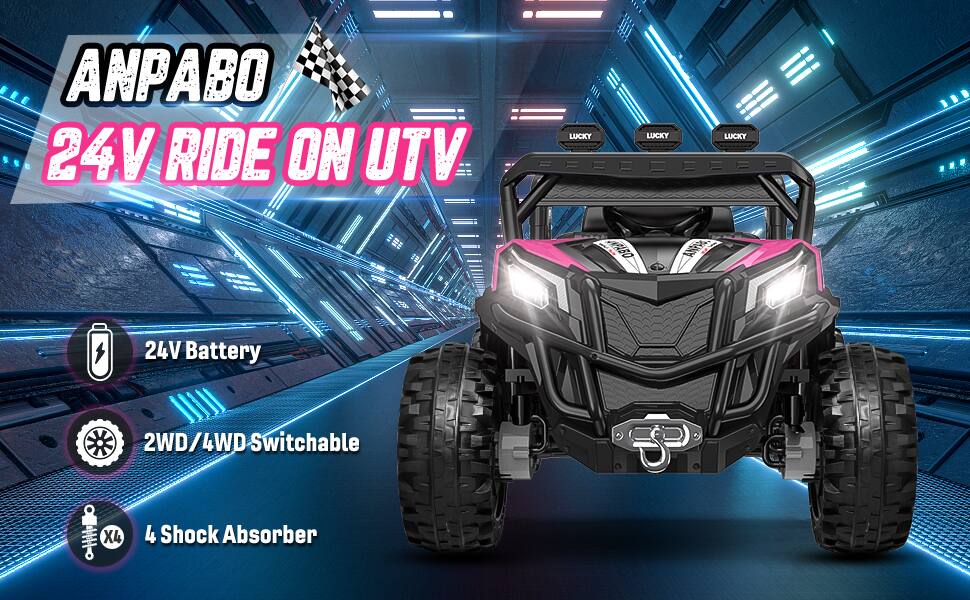 ANPABO 24V RIDE ON UTV

LUCKY
LUCKY
LUCKY
PABO

24V Battery
2WD/4WD Switchable
X4
4 Shock Absorber