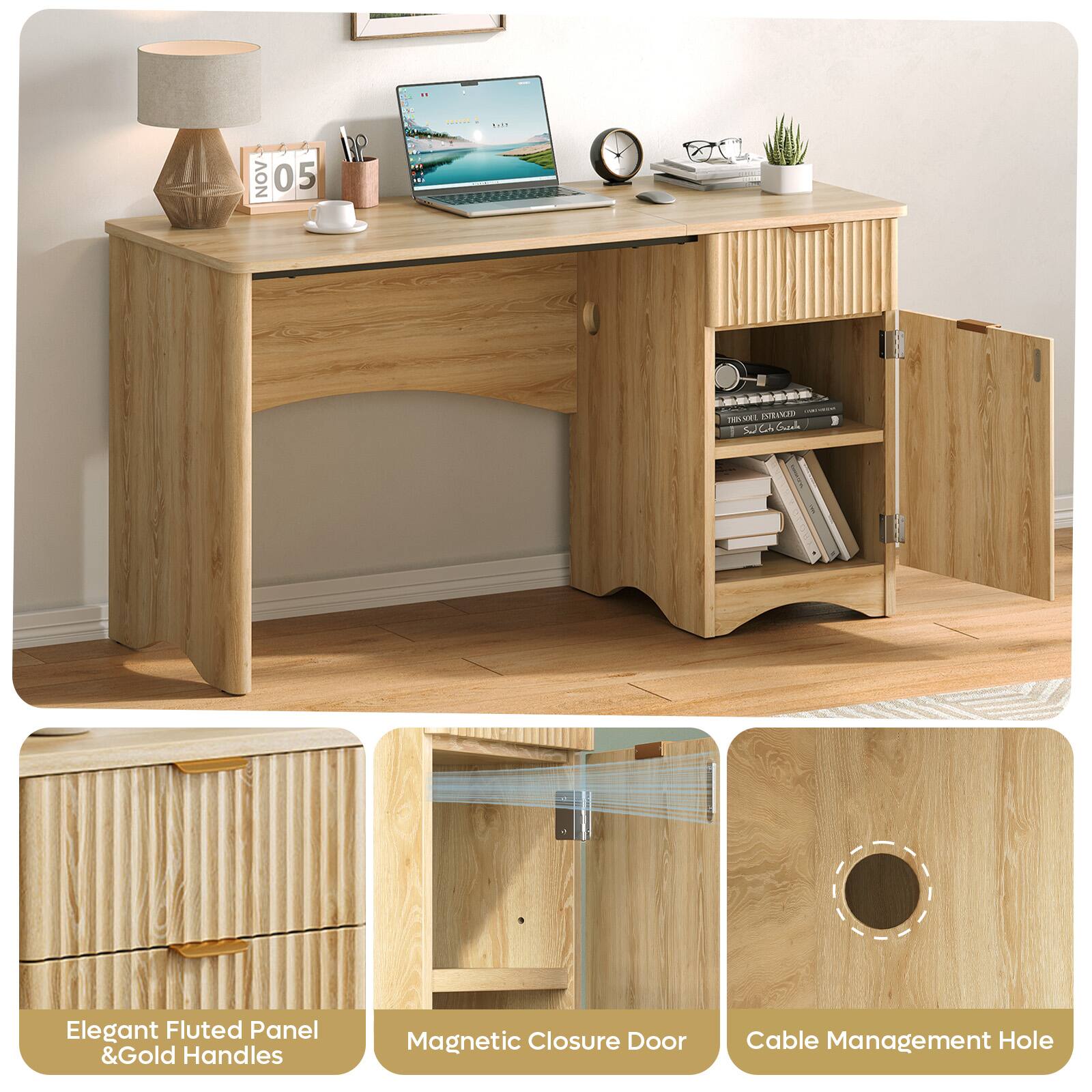 BP NOV 05 ton.. - TS91 END E SJGL Gsk Elegant Fluted Panel & Gold Handles Magnetic Closure Door Cable Management Hole