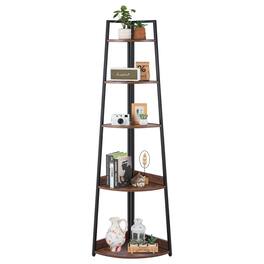 VEVOR - 5 Tier Corner Shelf, 70" Tall Corner Bookshelf with Metal Frame & Wooden Shelves, Industrial Corner Ladder Shelf - Brown