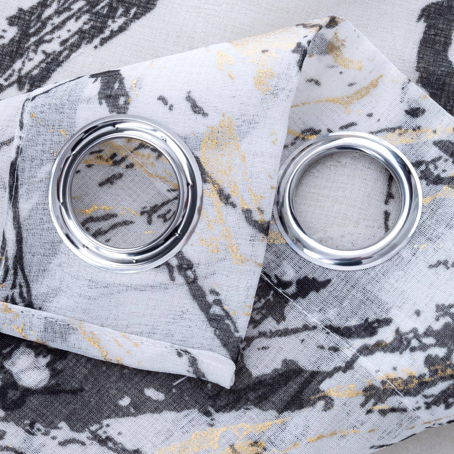 Left. RT Designers Collection - RT Designers Collection Marble Grommet Metallic Sheer Printed Doily Curtain Panel 54" x 90" Black - Black.