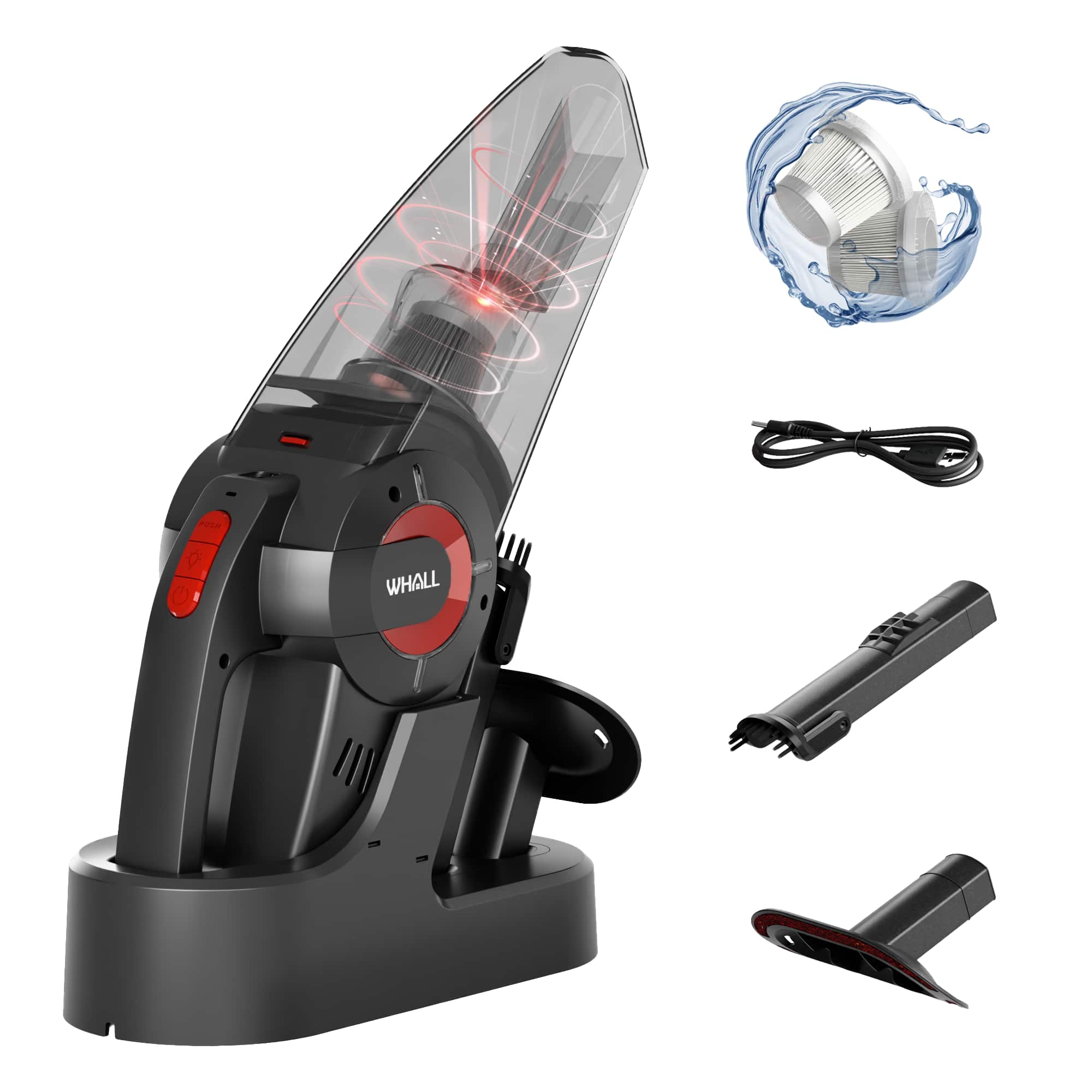 WHALL - Handheld Cordless Car Vacuums, Wet and Dry Use 9000Pa Strong Suction Vacuums, Rechargeable Portable Vacuum Cleaner