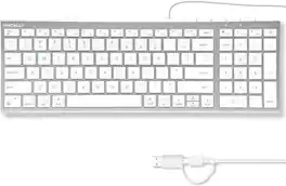 Macally - Wired Mac Keyboard with Number Pad, USB C Keyboard & USB A, Compact 98 Key Keyboard for iMac, MacBook Pro/Air - Silver