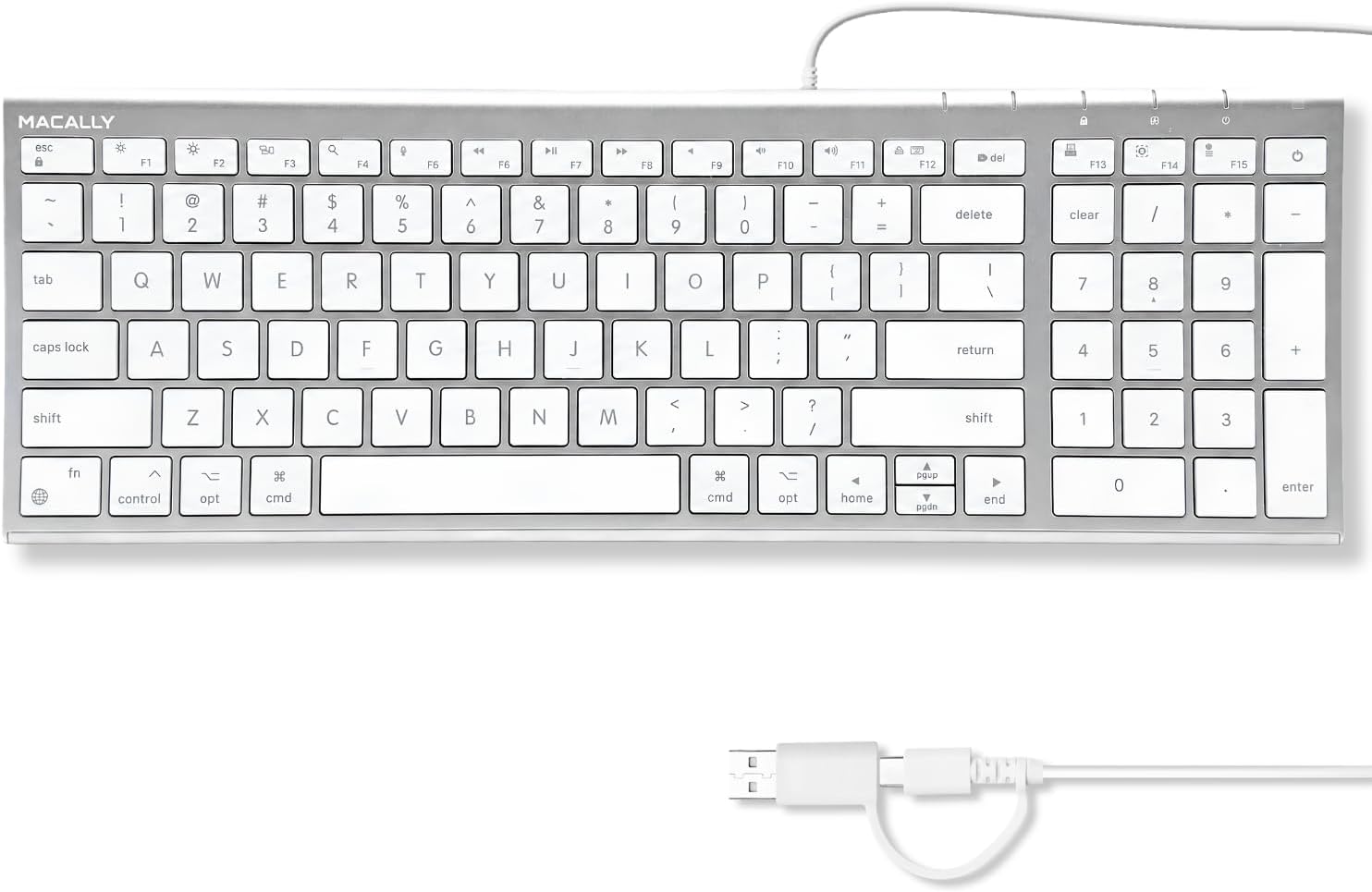 Macally Wired Mac Keyboard with Number Pad, USB C Keyboard & USB A ...