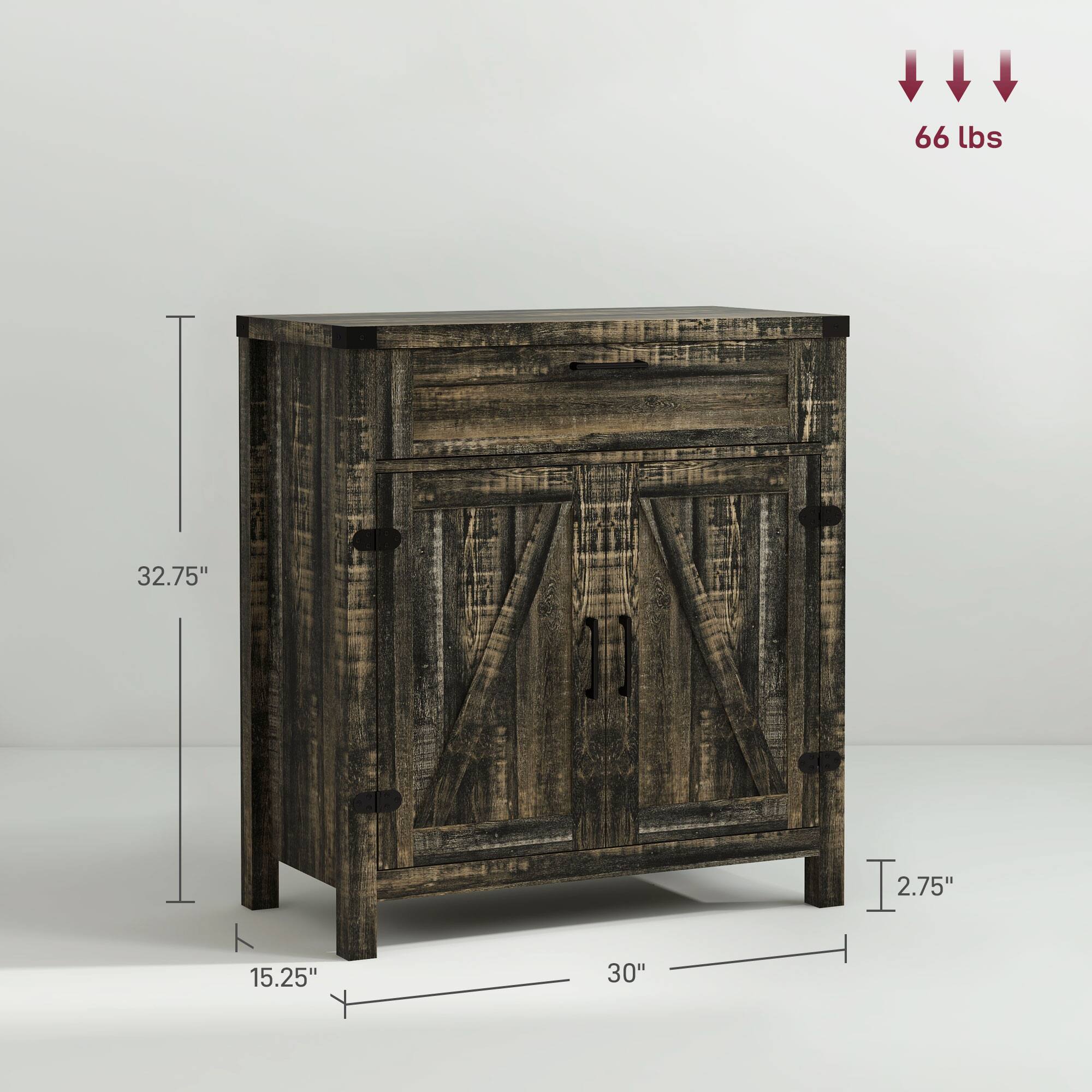 66 lbs, 32.75", 2.75", 15.25", 30"