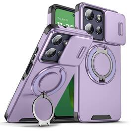 UUCOVER - Magnetic Case for Motorola G Stylus 5G 2025/2026 with Slide Camera Lens Cover, Rotatable Ring Kickstand Drop-Proof Cover - Purple
