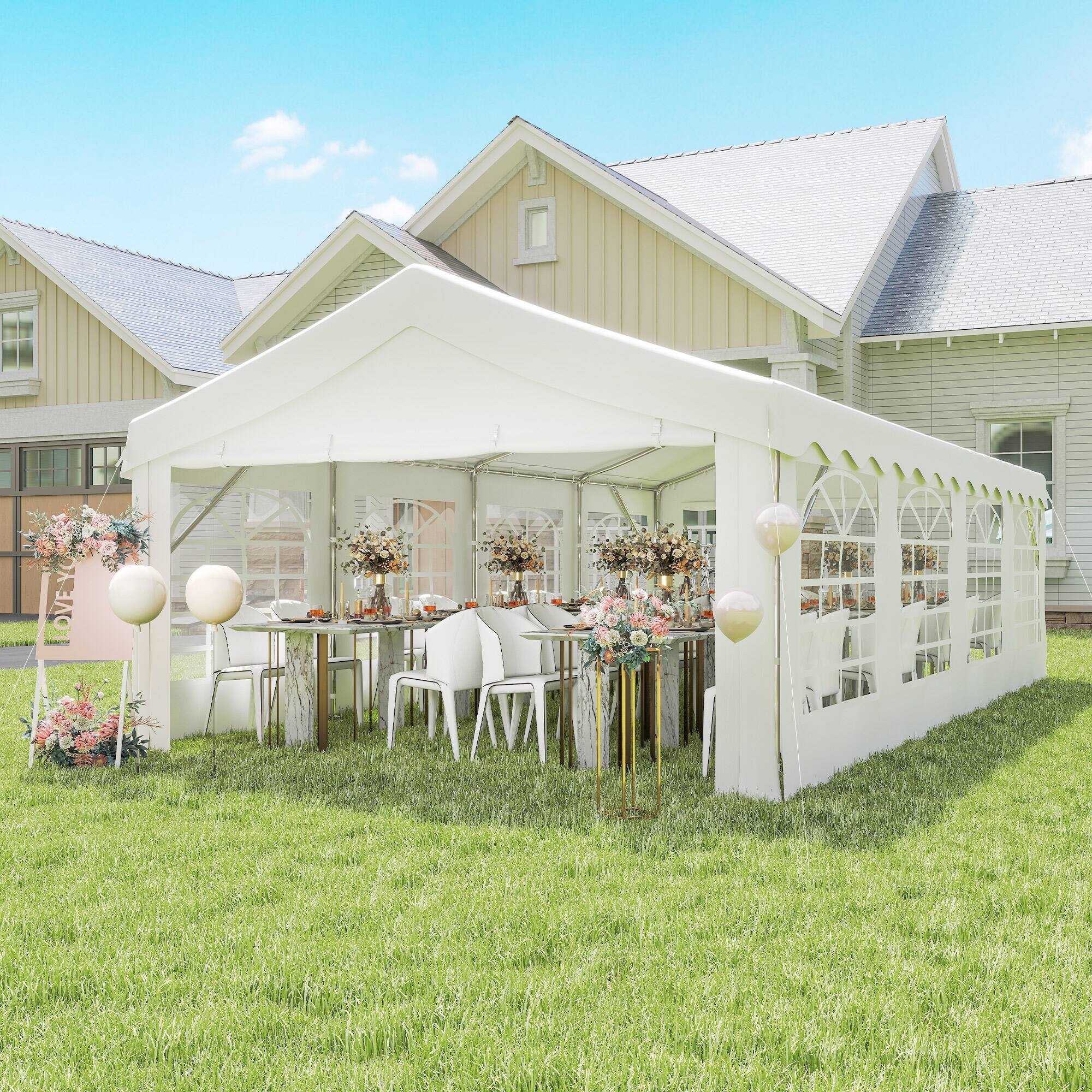 Alt View 1. Outsunny - 13 x 26 ft Heavy Duty Party Tent Outdoor Gazebo Wedding Tent Event Shelter Carport BBQ with Removable Sidewalls - White.