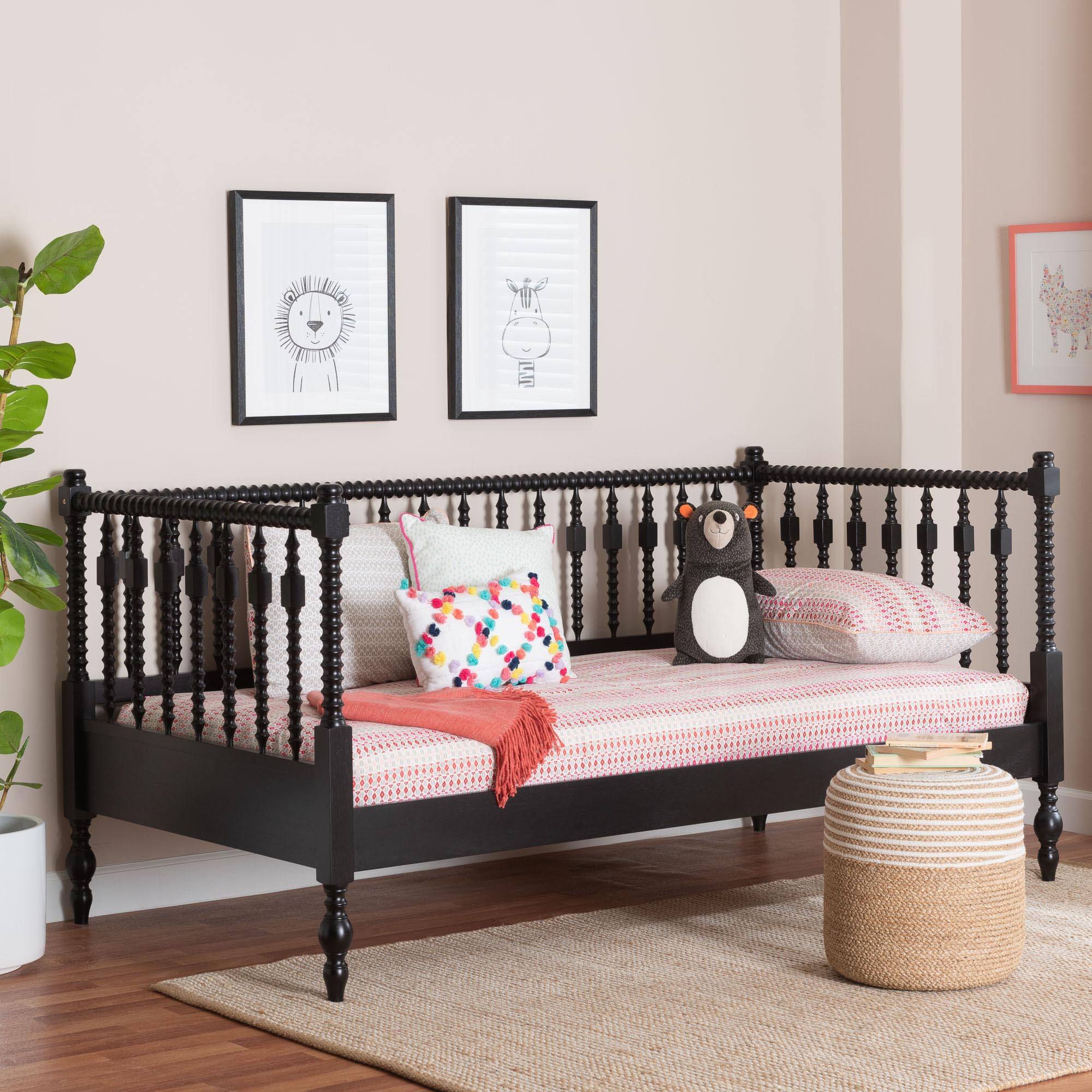 Alt View 4. Baxton Studio - Callison Spindle Daybed - Turned Farmhouse Sofa Bed with Spoked Frame Border, Twin - Black.