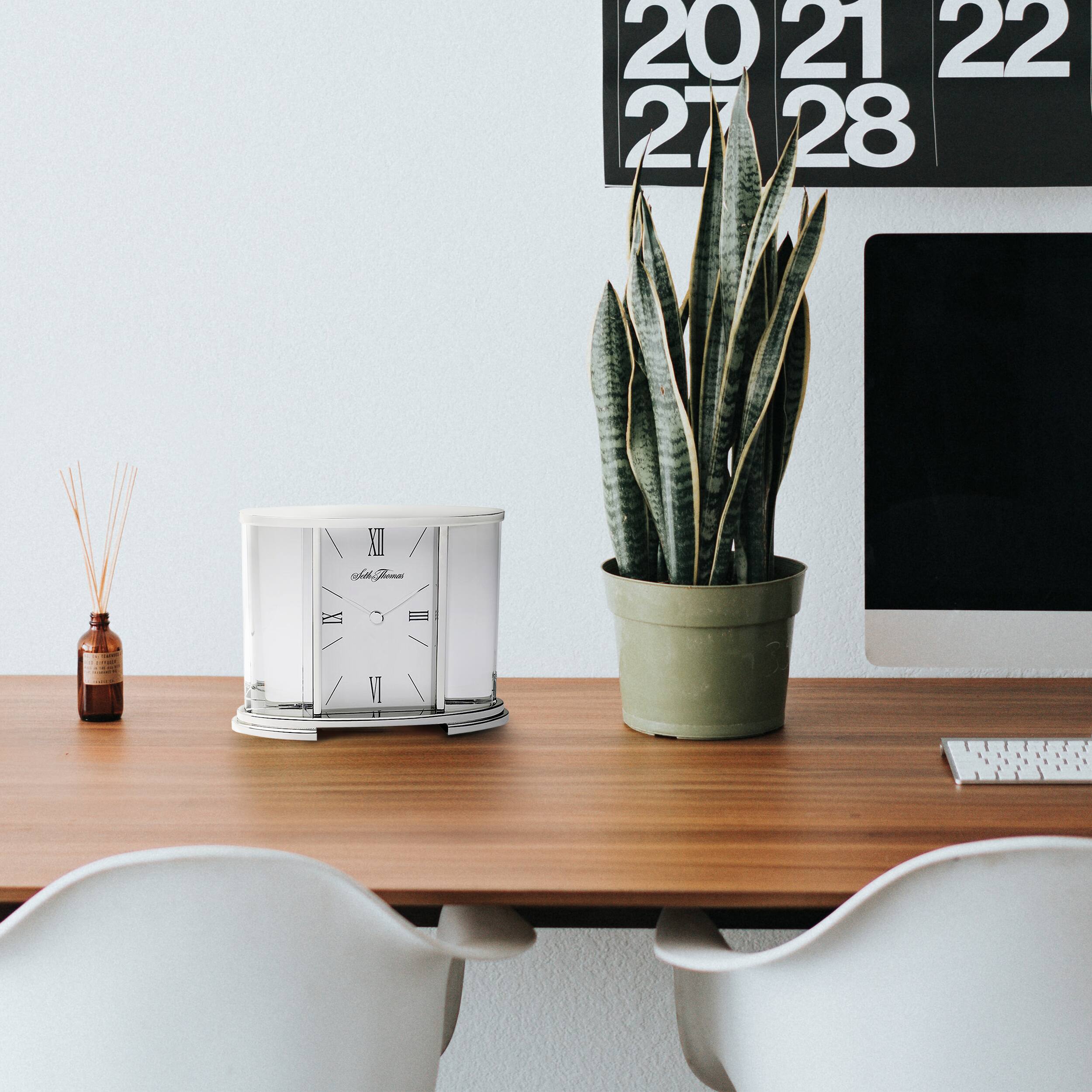 Alt View 2. Seth Thomas - Seth Thomas Silver Glass Carriage Table Clock - Silver.