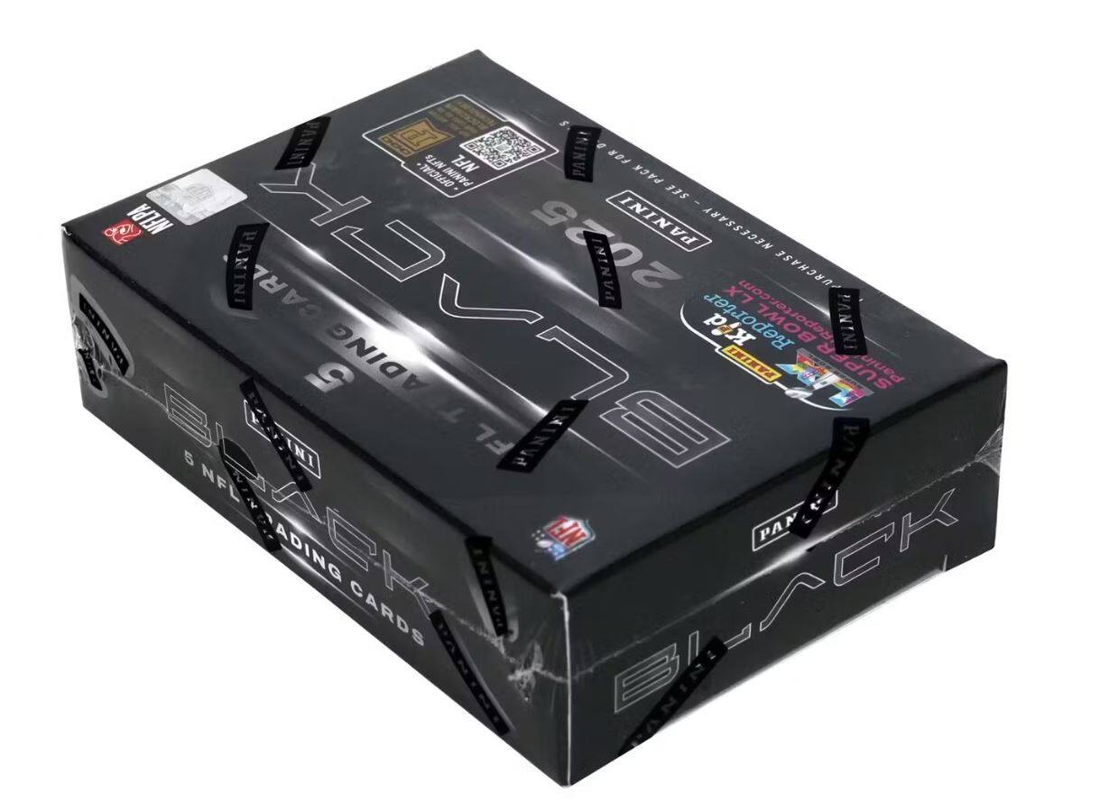 Sure, here is the corrected and grouped text from the image:

**Front:**
- Panini
- 2020
- Black
- NFL Trading Cards
- 5 NFL Trading Cards
- Panini
- NFLPA
- Official Panini Pack
- Necessary Panini Card
- Carl
- 2025
- InInv
- X7
- Purchase Canins
- BVC
- Reporter
- Reporter.com
- Panini
- 5
- Flading
- Ading
- Pamimi
- Supfr
- Panin
- o
- Koini
- Fl
- Black
- NFL
- NFLPA
- Ading
- Bi

**Top:**
- Panini
- 2020
- Black
- NFL Trading Cards
- 5 NFL Trading Cards

**Side:**
- Panini
- 2020
- Black
- NFL Trading Cards
- 5 NFL Trading Cards

**Back:**
- Panini
- 2020
- Black
- NFL Trading Cards
- 5 NFL Trading Cards
- Panini
- NFLPA
- Official Panini Pack