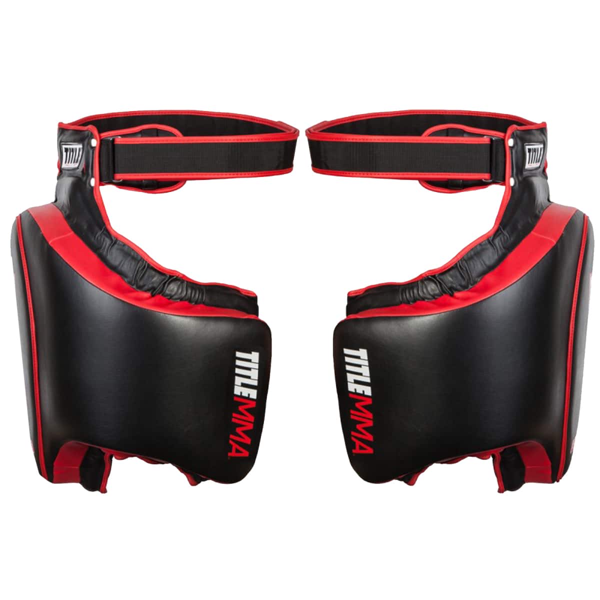 TITLE Boxing - Gel Thai Style Hook and Loop Closure Thigh Pads - Black/Red