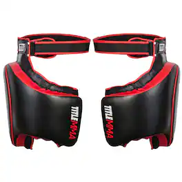 TITLE Boxing - Gel Thai Style Hook and Loop Closure Thigh Pads - Black/Red