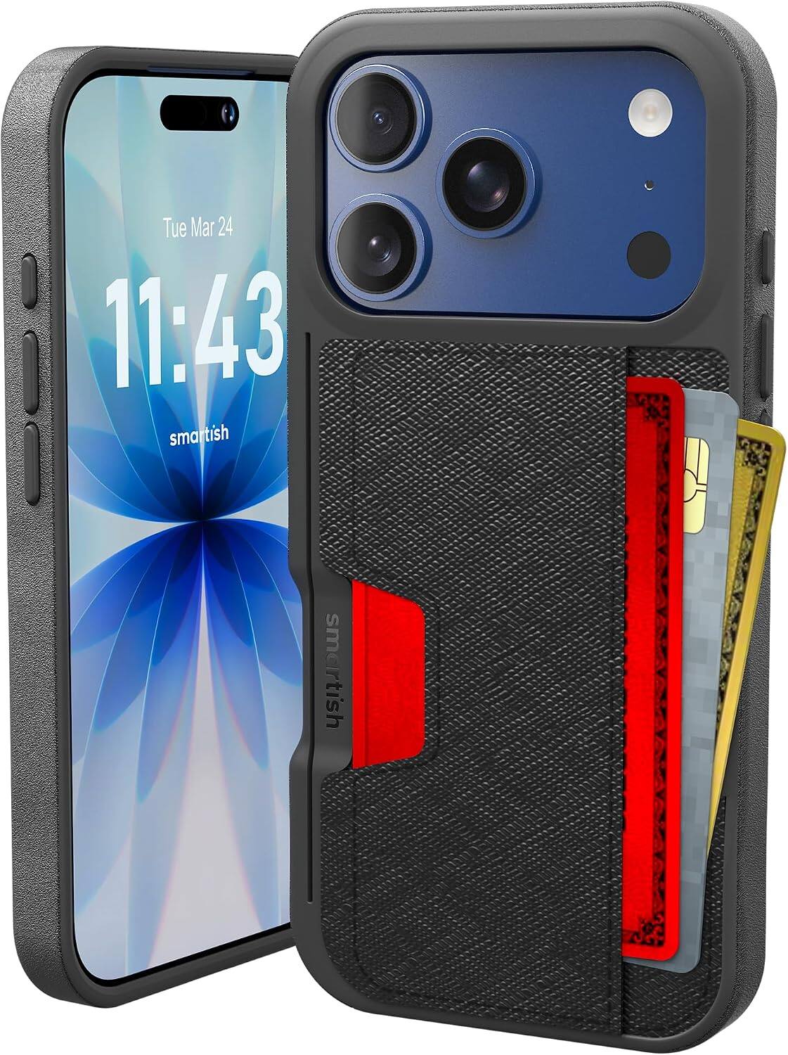 Smartish - iPhone 18 Pro/17 Pro Wallet Case - Wallet Slayer Vol 2 - Card Holder w/ Card Kickstand - Black - Black Tie Affair