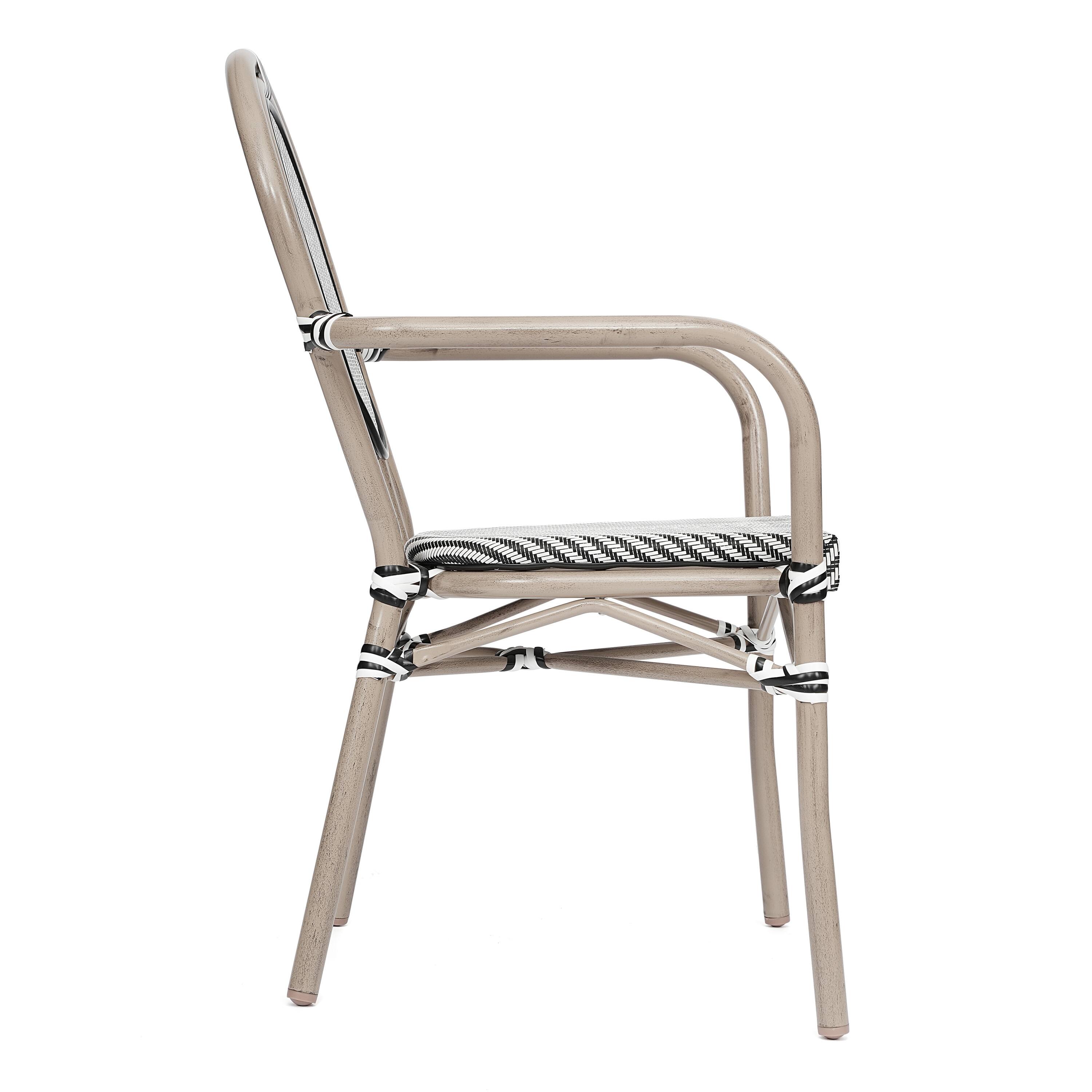 Alt View 8. Emma + Oliver - 2 Pack Stacking Bistro Chair with Bamboo Print Metal Frame - Black & White/Light Natural Frame.