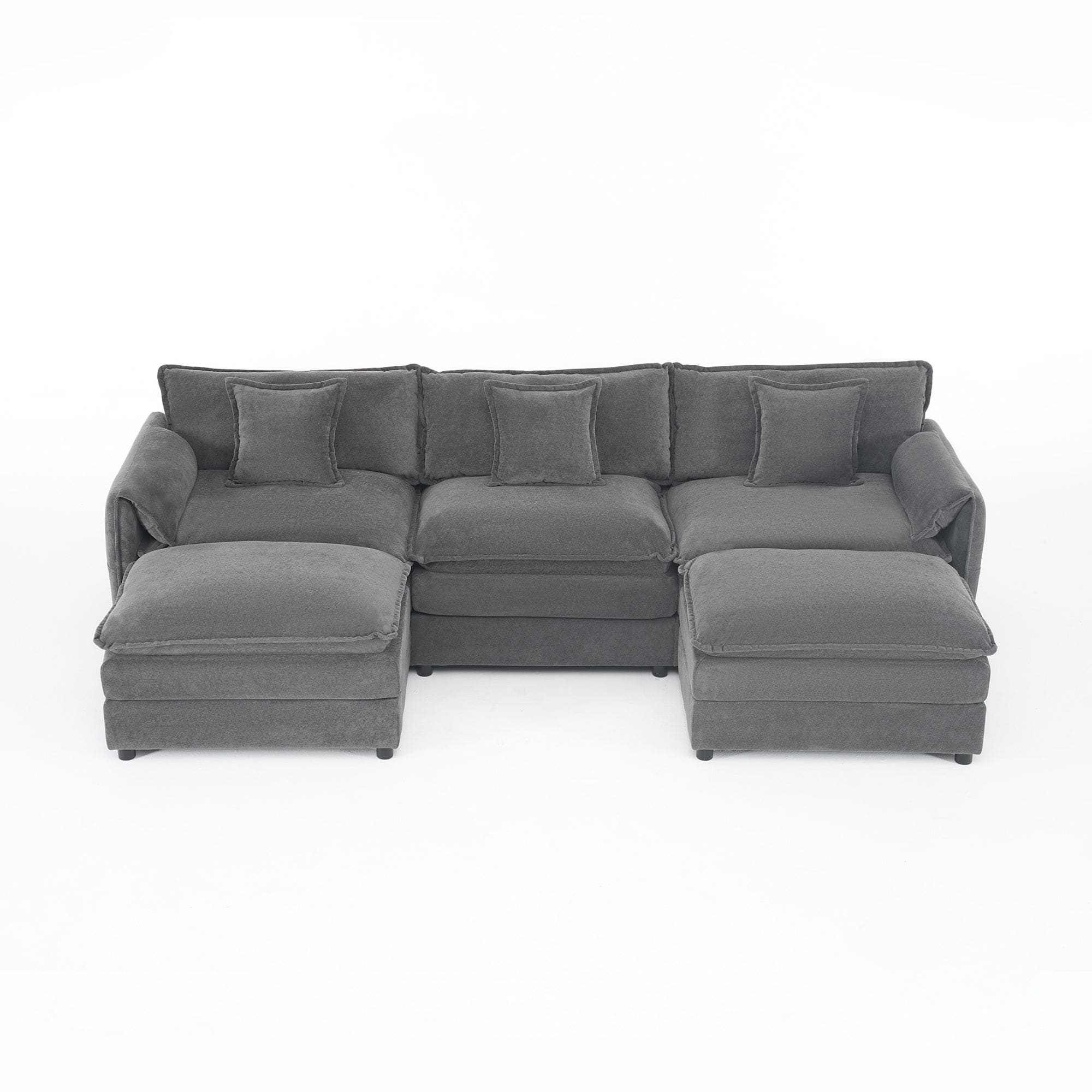 Boyel Living - Modern Minimalist Grey Chenille Sofa with Side Storage Pockets 5-Seat - Gray