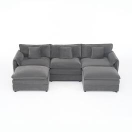 Boyel Living - Modern Minimalist Grey Chenille Sofa with Side Storage Pockets 5-Seat - Gray