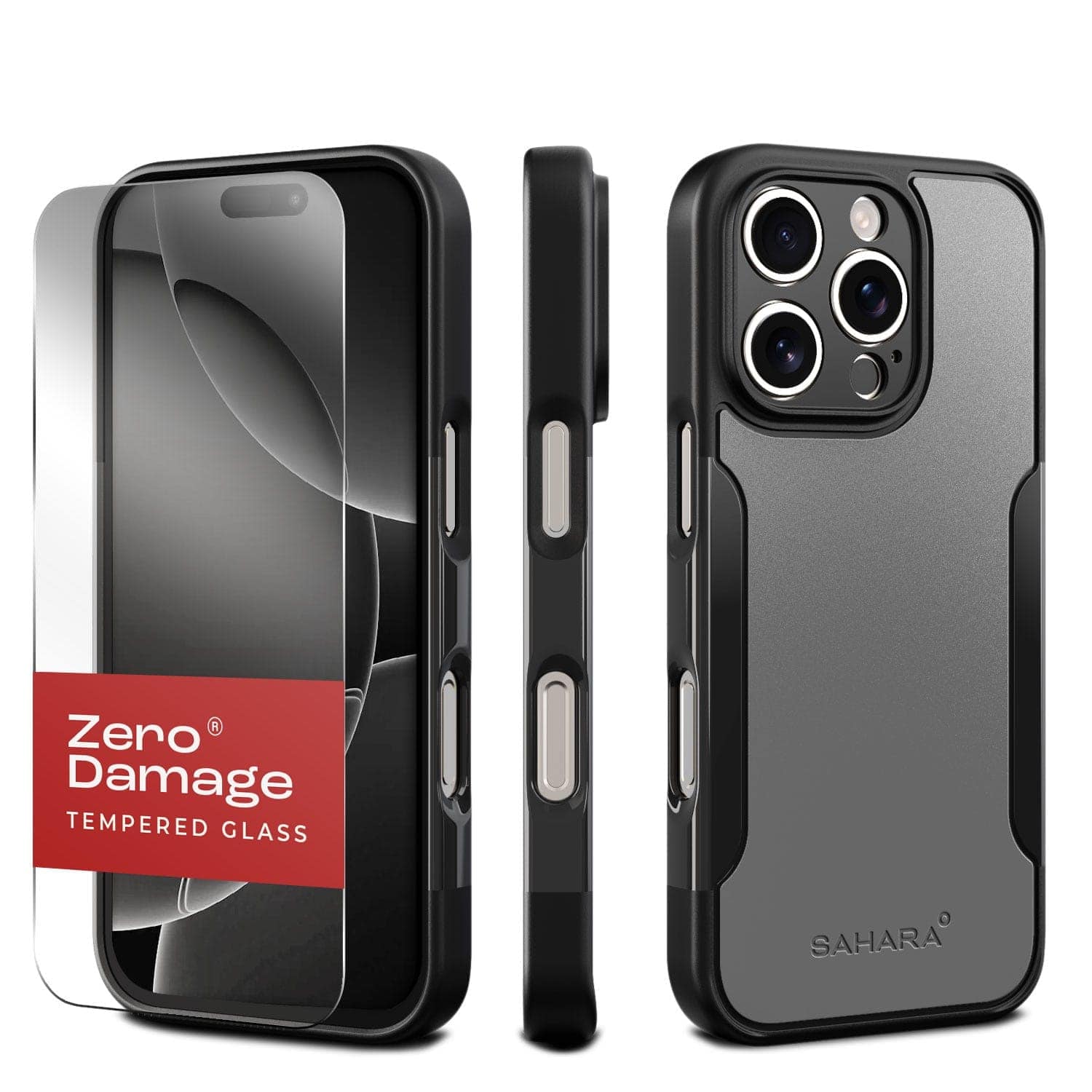 SaharaCase - Classic Series Case & Tempered Glass Kit - iPhone 16 Pro Max - Space Gray