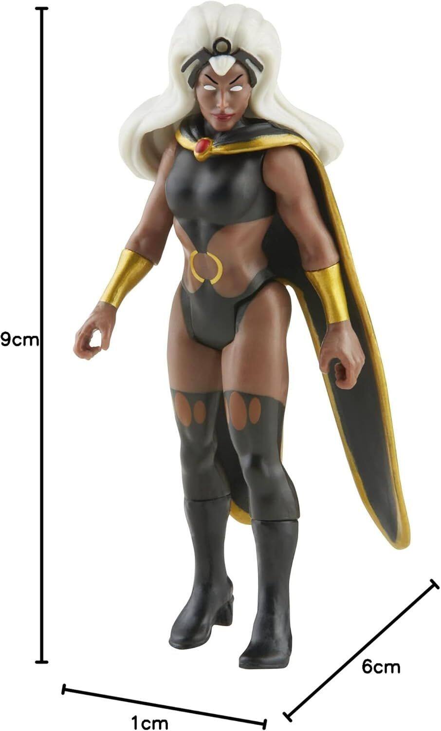 The measurements are as follows:

- Height: 9 cm
- Width (shoulders): 6 cm
- Depth (base): 1 cm