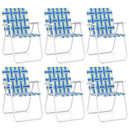 Costway - Folding Beach Chairs Set of 6 with Armrests for Adults Loads up to 330 LBS - Blue