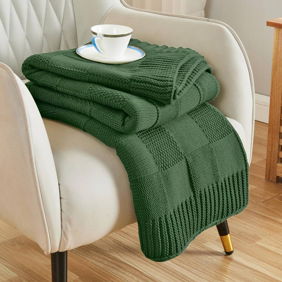 Paradigms Interiors Check Knit Throw Blanket Olive Checkered For Couch ...