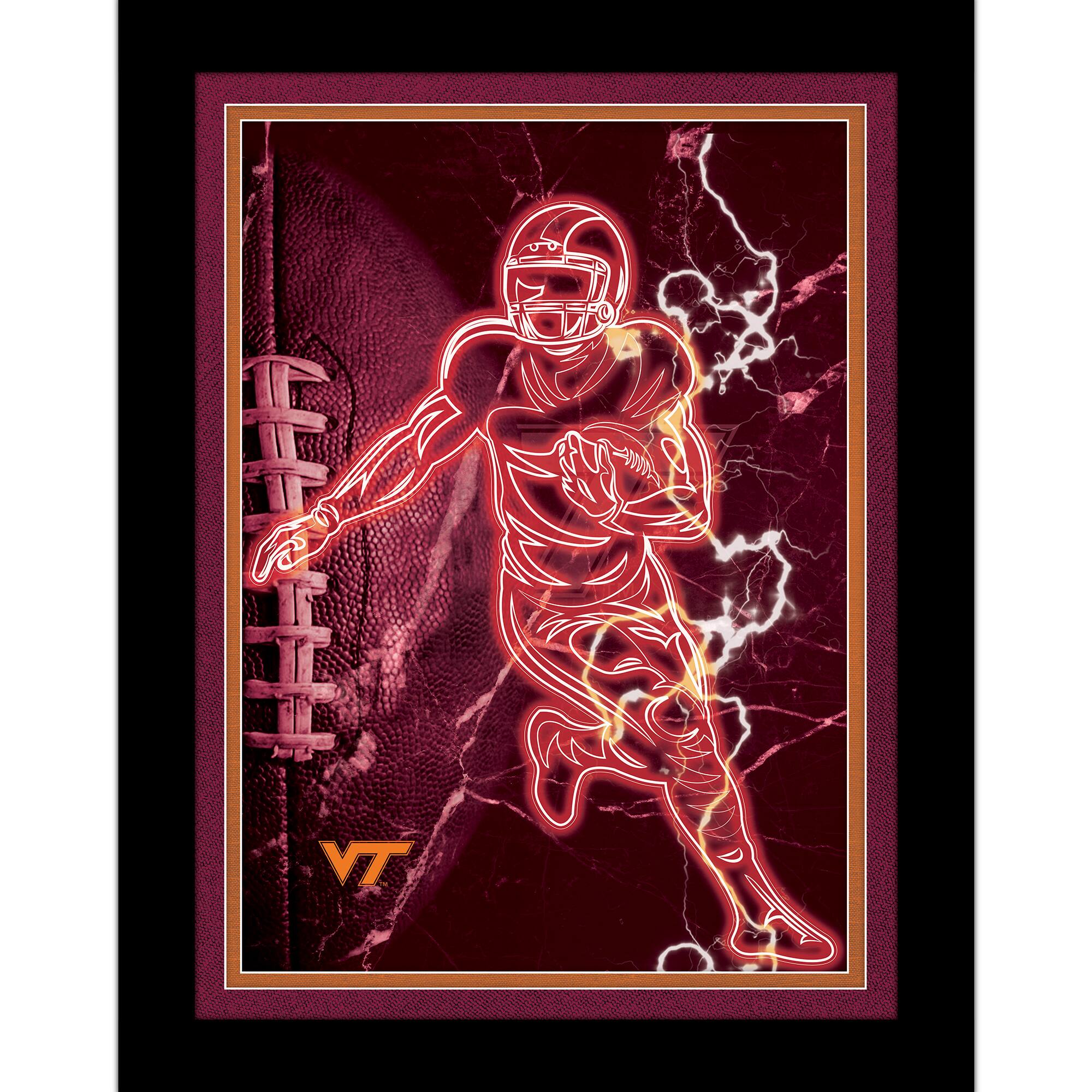 Black Virginia Tech Hokies 12'' x 16'' Framed Neon Player Print