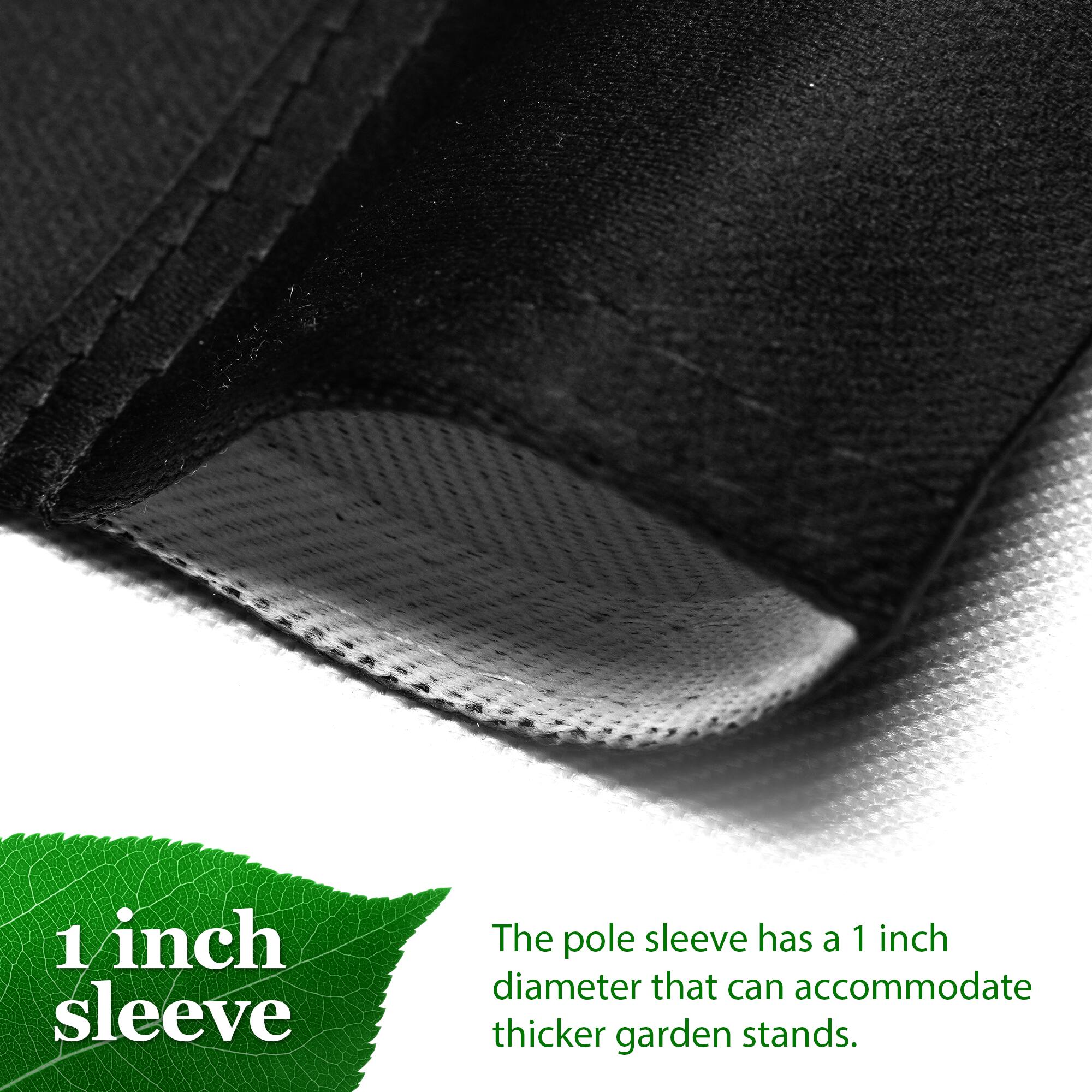1 inch sleeve

The pole sleeve has a 1 inch diameter that can accommodate thicker garden stands.
