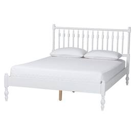 Baxton Studio - Callison Spindle Platform Bed - Turned Farmhouse Bed Frame with Spoked Headboard and Sculpted Legs, Queen - White