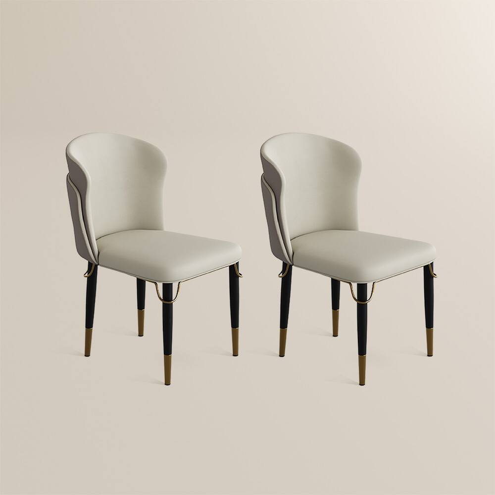 Alt View 6. POVISON - Modern Upholstered Dining Chairs Set of 2, Wingback Leather Side Chairs, Gray & Beige - Gray & Beige.