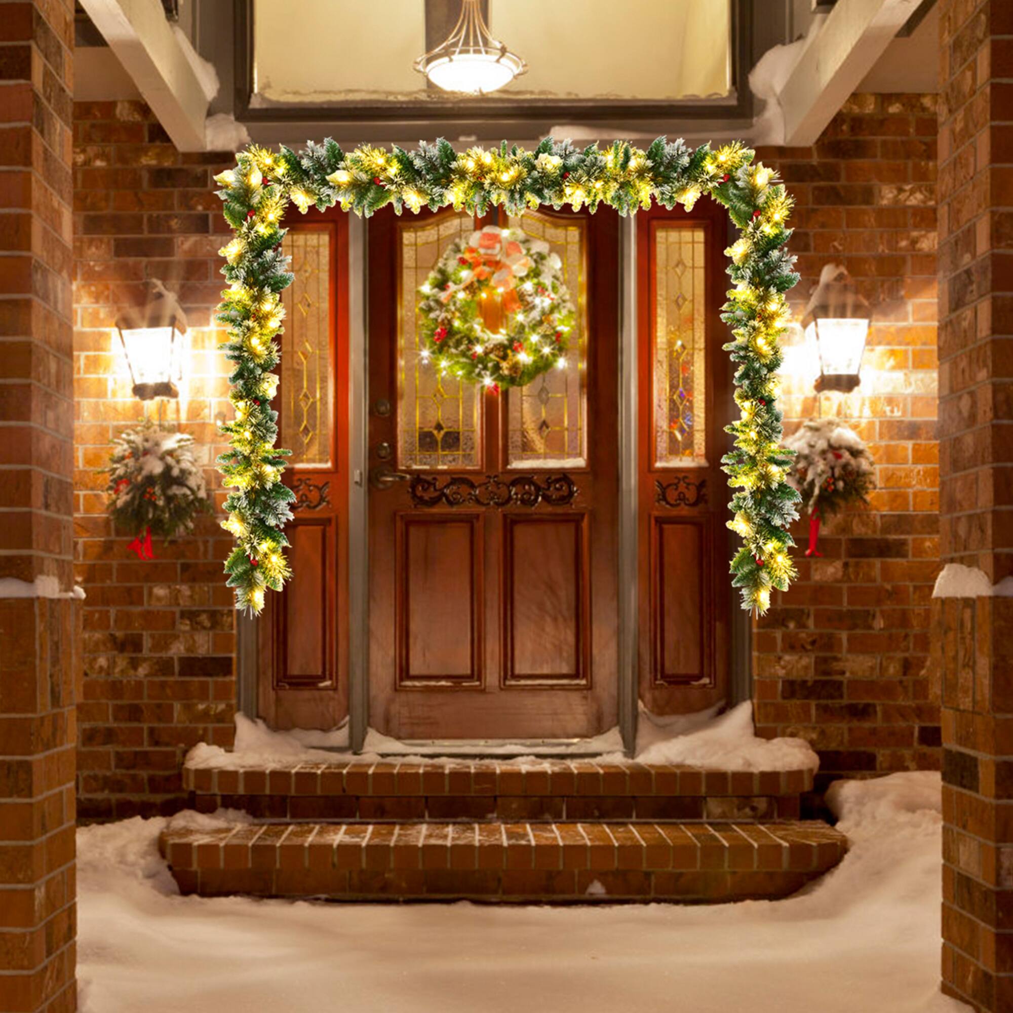 Alt View 1. Gymax - Gymax 9FT Pre-lit Christmas Decoration Garland Rattan w/ LED Lights Timer - Green.