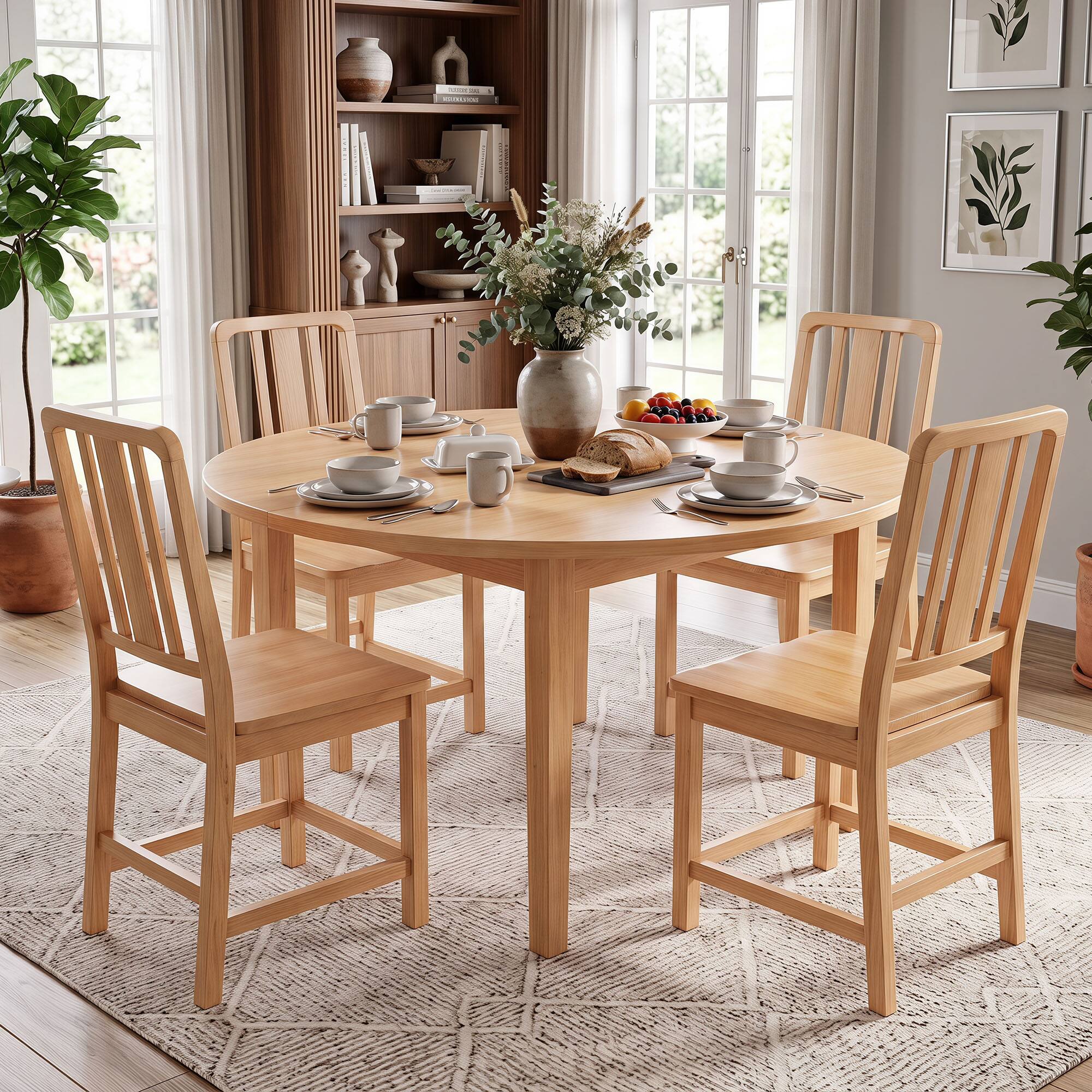 Alt View 4. Costway - Costway Dining Chairs Set of 2, Rubber Wood Dining Room Chairs with Hollowed Backrest - Natural.
