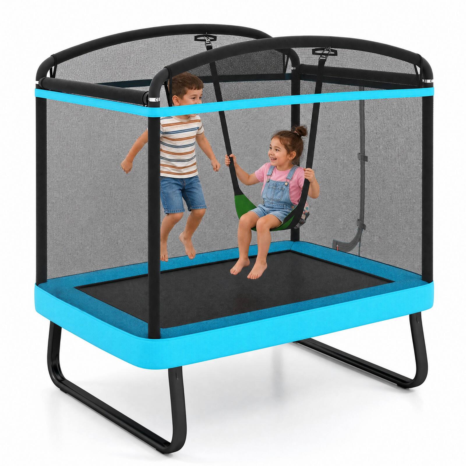 Alt View 9. Costway - Costway 6 FT Kids Rectangle Trampoline with Swing Safety Enclosure Net - Blue & Black.