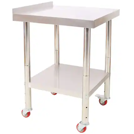 Front. ELEMENT ACE - Stainless Steel Commercial Prep Table with Adjustable Undershelf and Casters, 24x24 Inch Workstation - Silver.