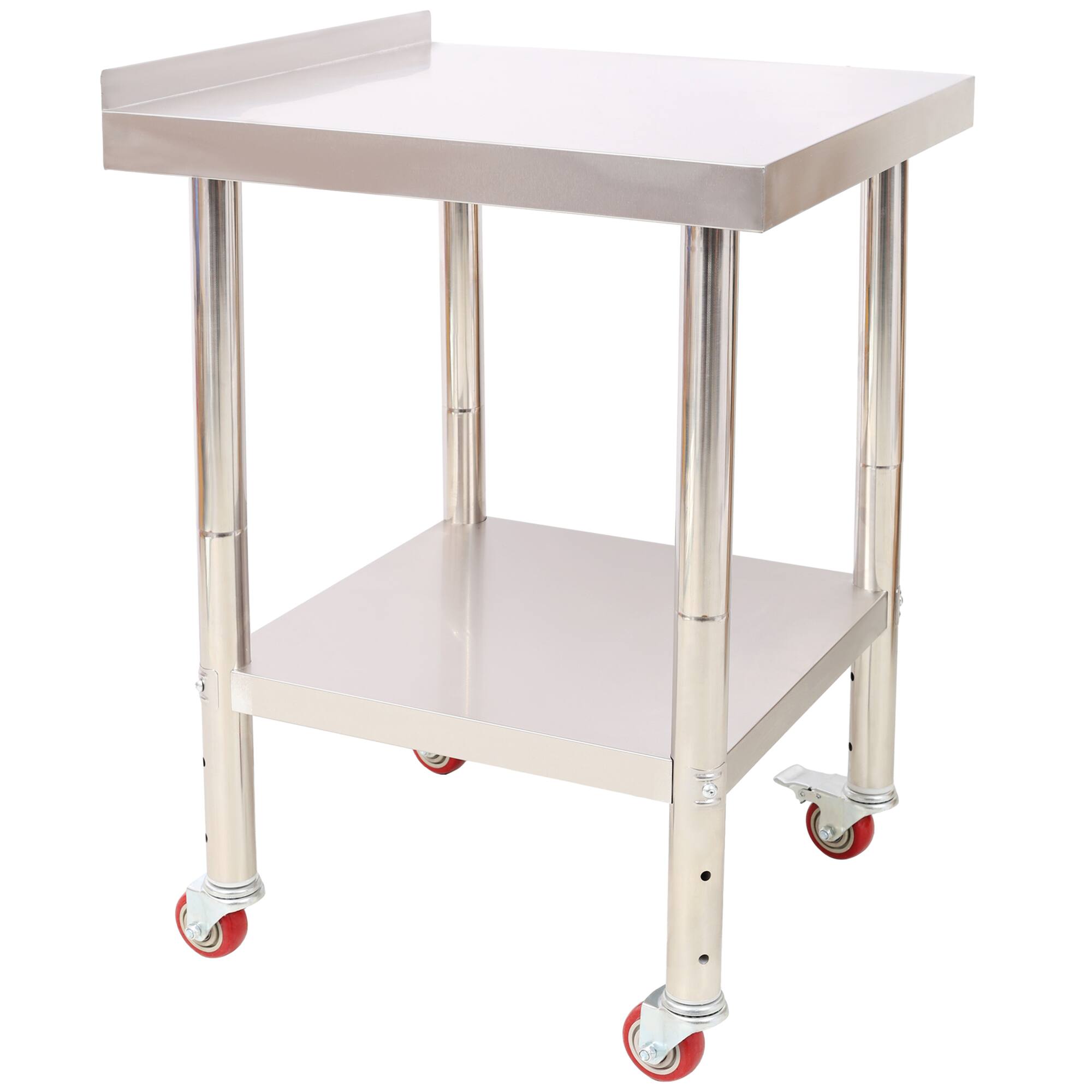 Front. ELEMENT ACE - Stainless Steel Commercial Prep Table with Adjustable Undershelf and Casters, 24x24 Inch Workstation - Silver.