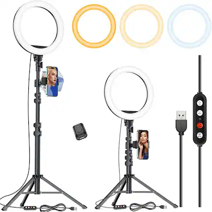 Front. PARKER SLATER - 10.2" selfie ring light with 65" tripod, dimmable LED, ideal for makeup, streaming, Zoom, TikTok, YouTube..