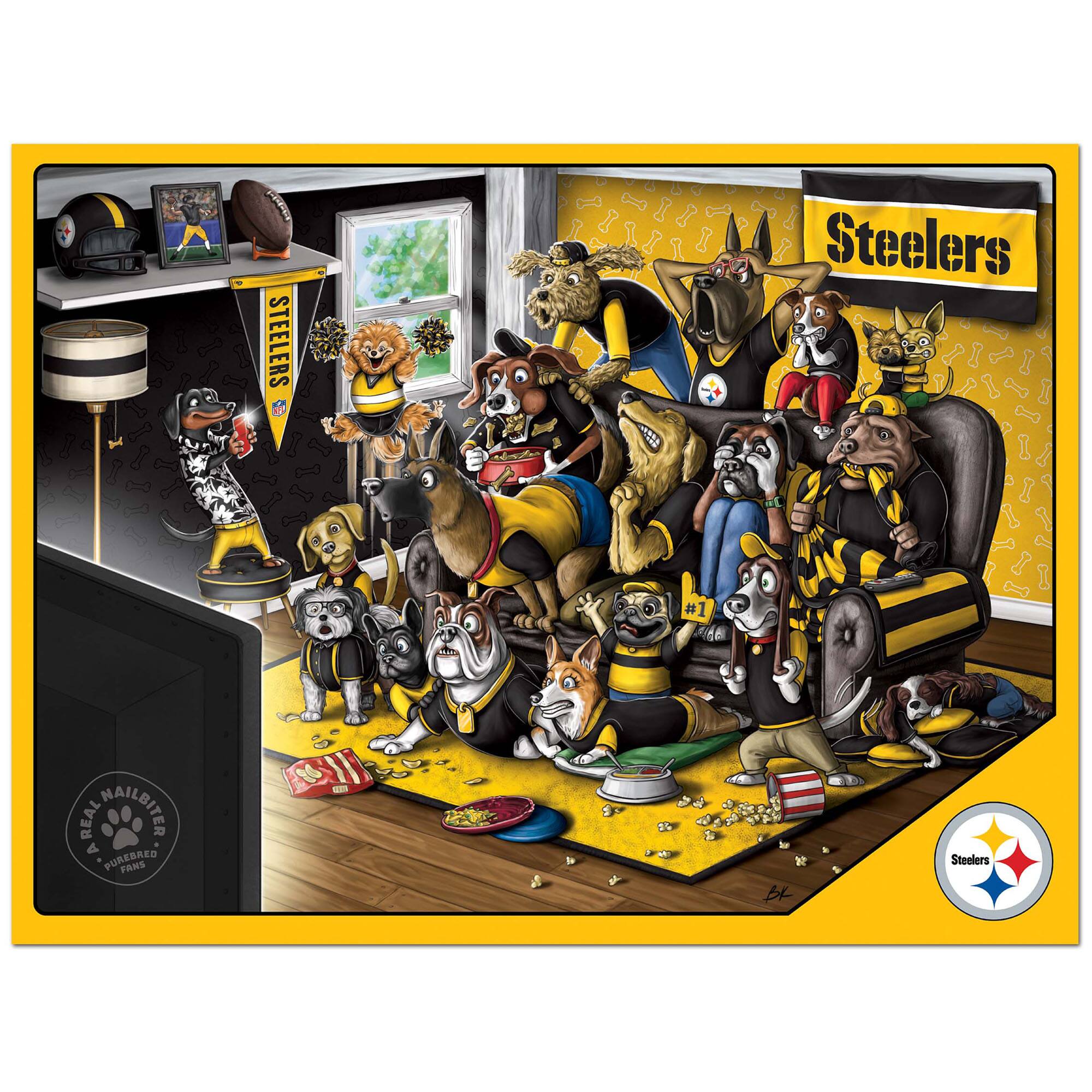 Sure, here is the corrected and grouped text from the image:

---

**Top Left:**
- STEELERS
- #1

**Top Center:**
- REAL NAILBITER
- A PUREBRED FANS

**Top Right:**
- Steelers

**Bottom Left:**
- REAL NAILBITER
- A PUREBRED FANS

**Bottom Right:**
- Steelers

**Bottom Center:**
- #1

**Signature:**
- B.K.

---