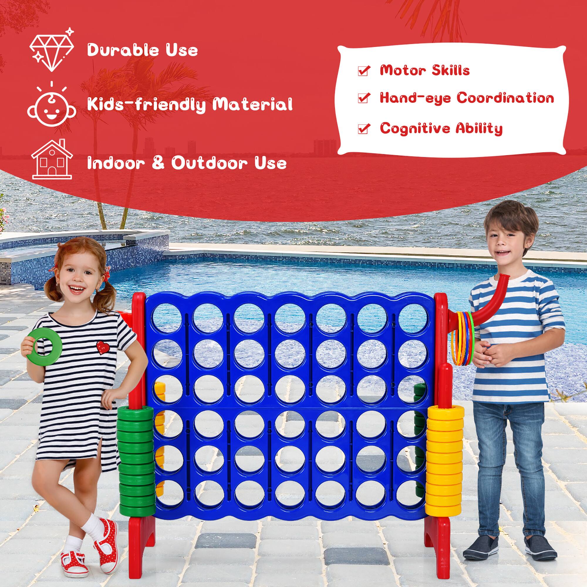 - Durable Use
- Kids-friendly Material
- Indoor & Outdoor Use

- Motor Skills
- Hand-eye Coordination
- Cognitive Ability