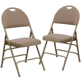 Emma + Oliver - 2 Pack Home & Office Easy-Carry Party Events Padded Folding Chair - Beige Fabric/Beige Frame
