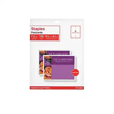 Staples Postcards
7.2 ml 100 5% x 4% in
THE FLOWER SHED
THE FLOWER SHED
Inkjet and Laser Printers
ST14835