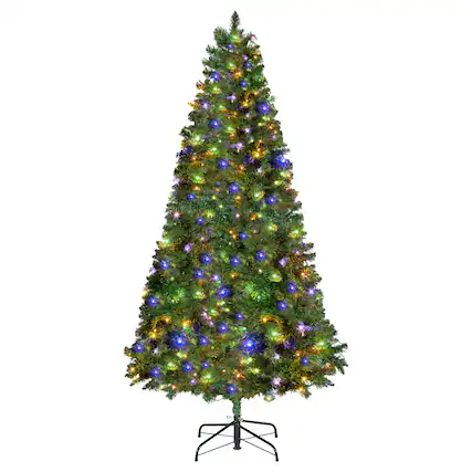 Front. VEVOR - Christmas Tree, 6ft Prelit Artificial Xmas Tree, Full Holiday Decor Trees with 330 Colorful LED Lights,11 Lighting Modes - Green.