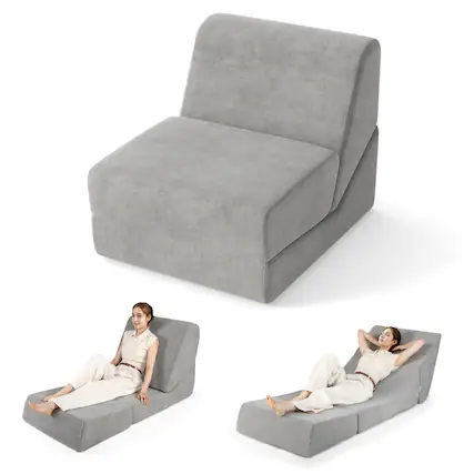 Front. Gymax - Gymax 3-in-1 Folding Sofa Bed Convertible Sleeper Chair w/ Washable Zippered Cover - Gray.