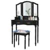 Front. Costway - Costway Tri Folding Mirror Vanity Makeup Table Stool 4 Drawers - Black.