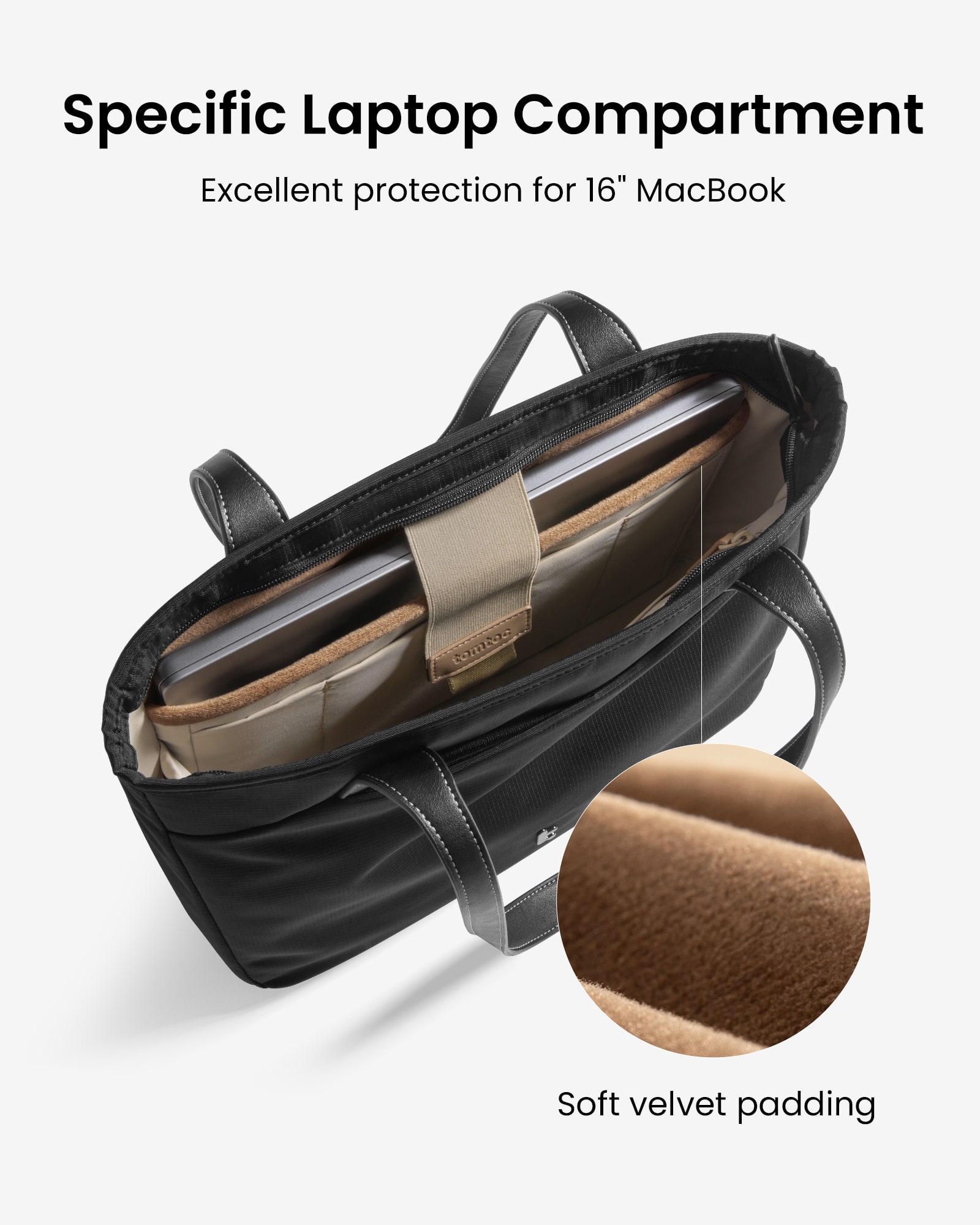 Specific Laptop Compartment: Excellent protection for 16" MacBook. Soft velvet padding.