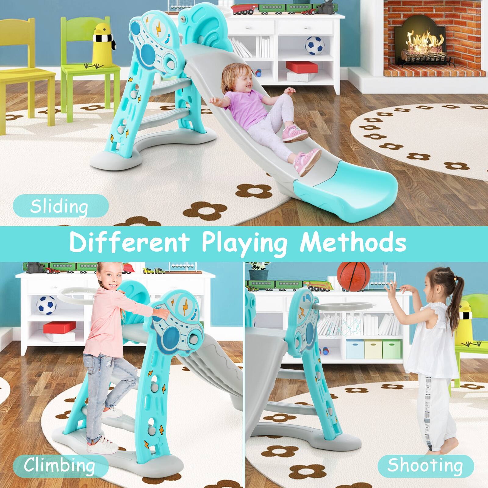 Different Playing Methods

Sliding  
Climbing  
Shooting