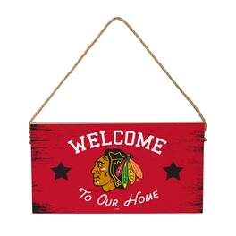 Evergreen Enterprises - Chicago Blackhawks 6" x 11" Welcome Home Wood Wall Sign with Rope Hanger - Multicolor