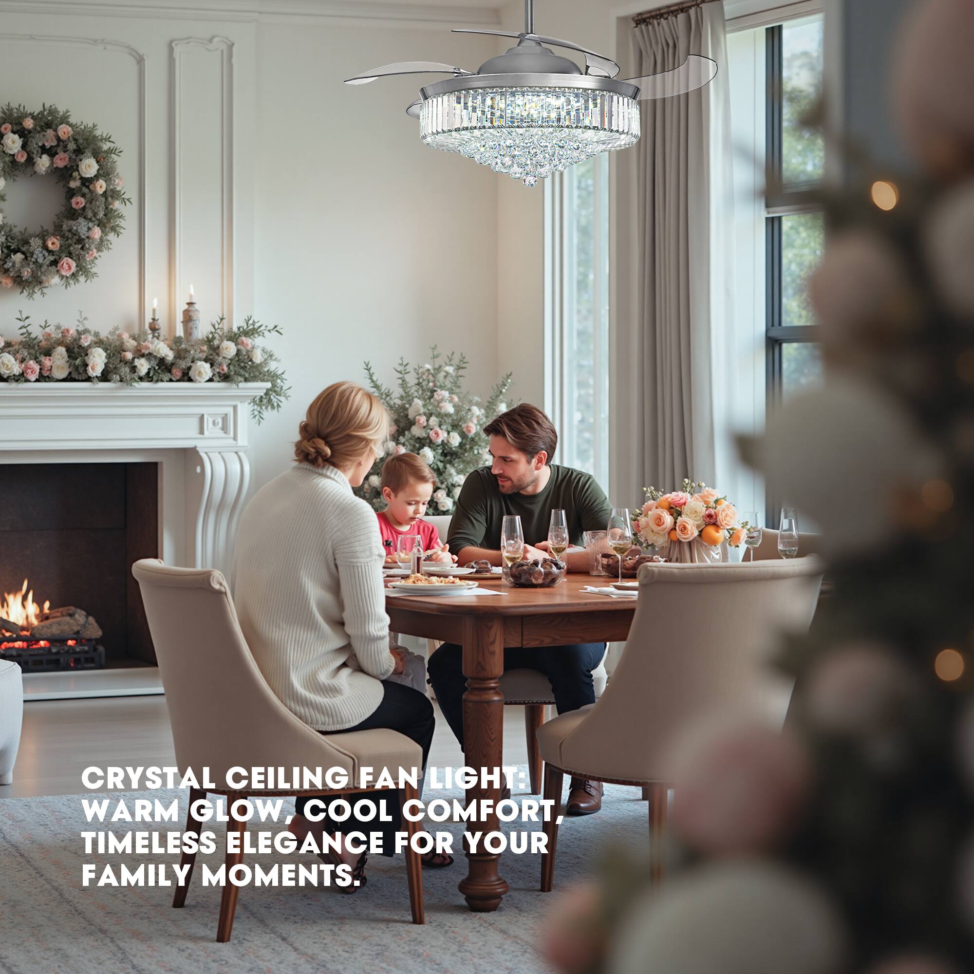 CRYSTAL CEILING FAN LIGHT: WARM GLOW, COOL COMFORT, TIMELESS ELEGANCE FOR YOUR FAMILY MOMENTS.