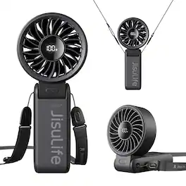 Jisulife - Handheld Fan Life7 - 3600mAh Mini Desk Fan 13H Max Cooling Time, 3 IN 1 Portable Fan for Travel, Concerts, Sports Events - Black