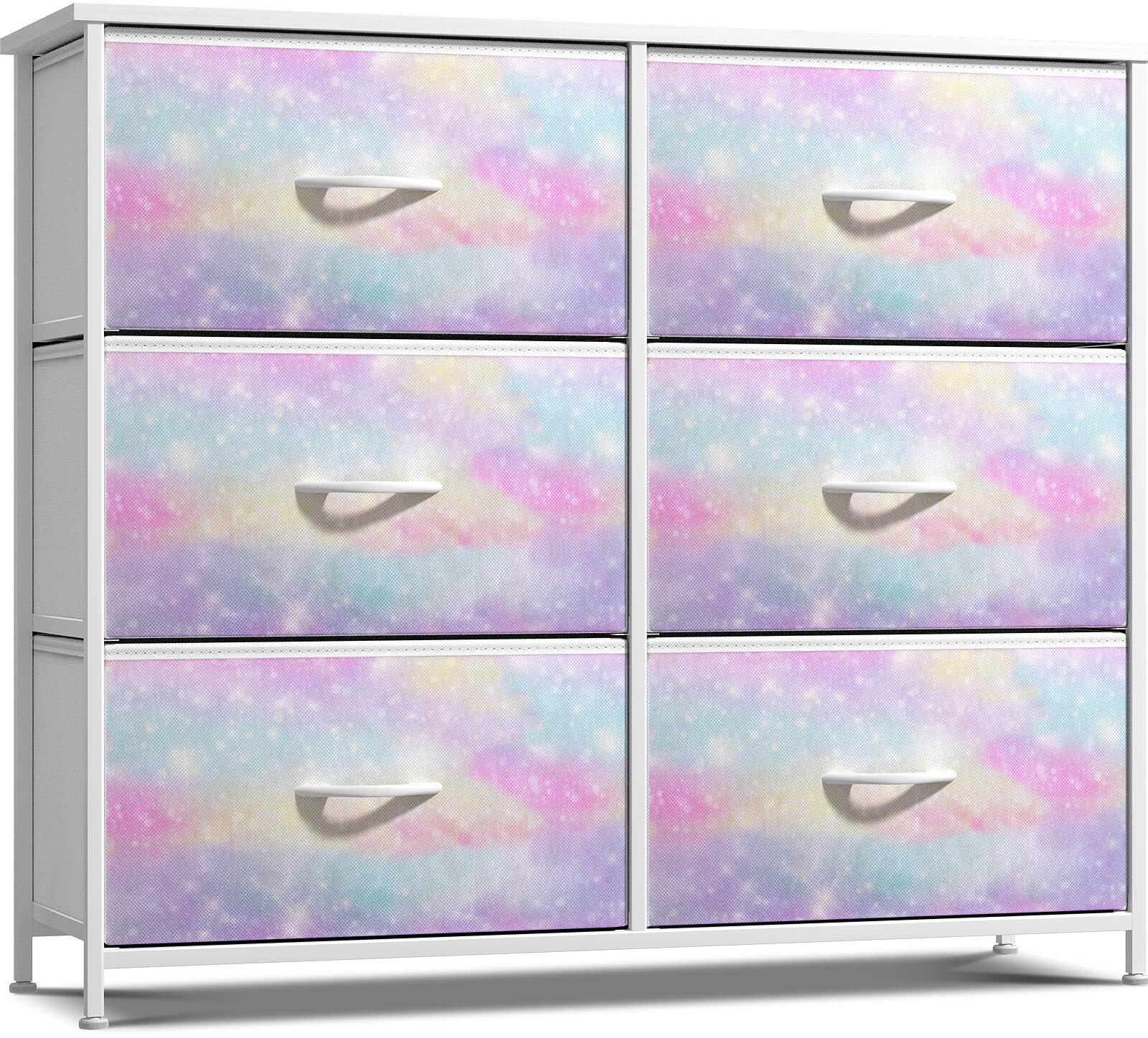 Front. Sorbus - Sorbus 6 Drawers Dresser- Storage Unit with Steel Frame, Wood Top, Fabric Bins - for Bedroom, Closet, Office and more - Tie dye pastel.