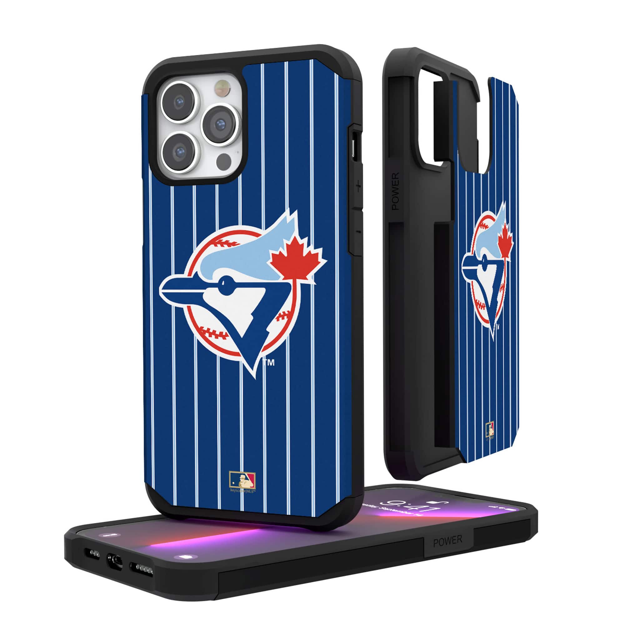 Keyscaper - MLB - Toronto Blue Jays 1977-96 Logo iPhone Pinstripe Cooperstown Design Rugged Case - 13 Pro Max - Multicolor