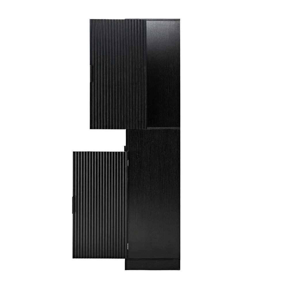 Alt View 4. Kadyn - 72" Fluted Kitchen Pantry with 3 Keyboard Drawers and Adjustable Shelves - Black - Black.