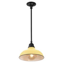 Jonathan Y - Jasper 12.25" 1-Light Farmhouse Industrial Indoor/Outdoor Iron LED Pendant - Matte Yellow