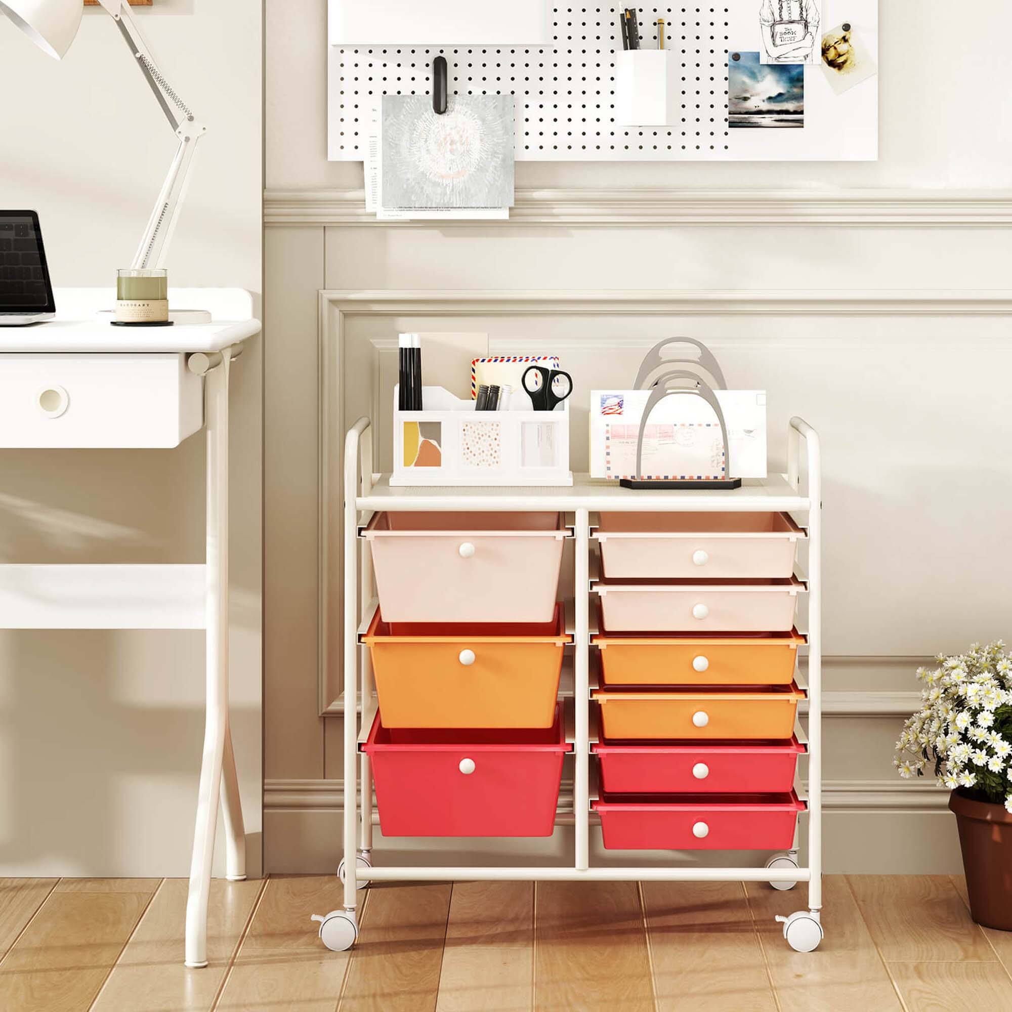 Alt View 1. Costway - Costway 9 Drawer Rolling Organizer Cart Utility Storage Tools Scrapbook Paper Multi-Use Macaron - Macaron.